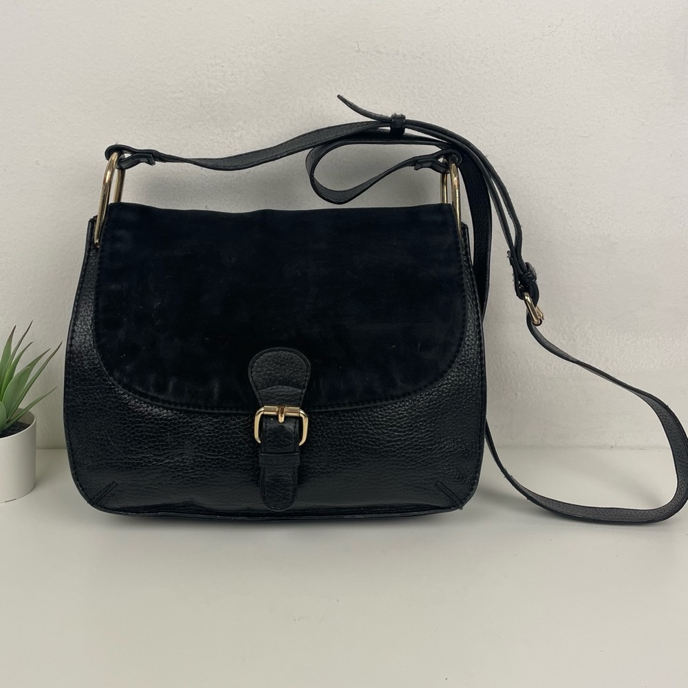 Vintage Brampton London Black Leather & Suede Crossbody Bag